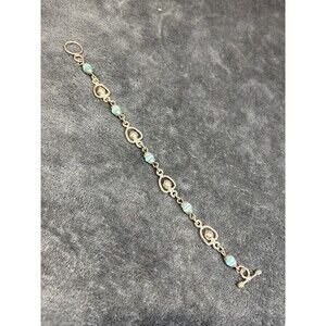 Vintage Sterling Silver 925 Blue Color Cats Eye Beaded Ball Style Bracelet